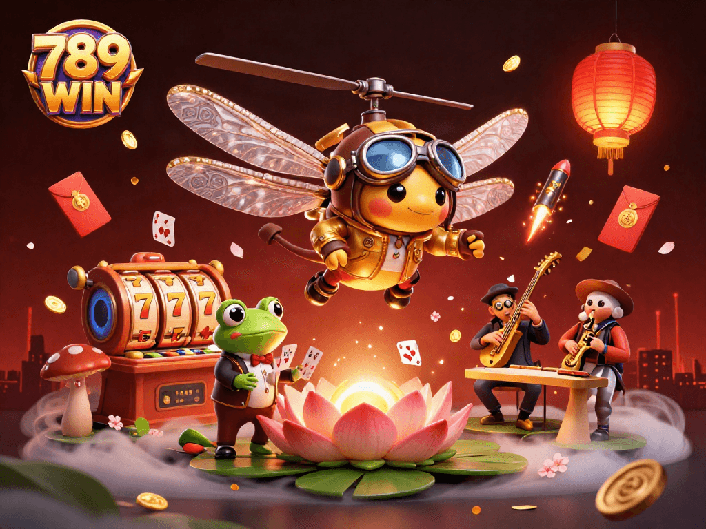 Engage with 789 WIN by exploring vibrant casino illustrations featuring dynamic game elements and characters.