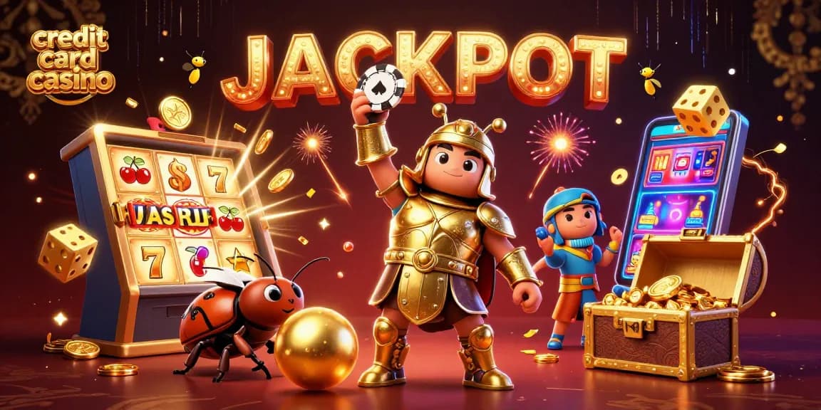 Engaging view of a credit card casino scene featuring vibrant characters, fun elements, and jackpot excitement.