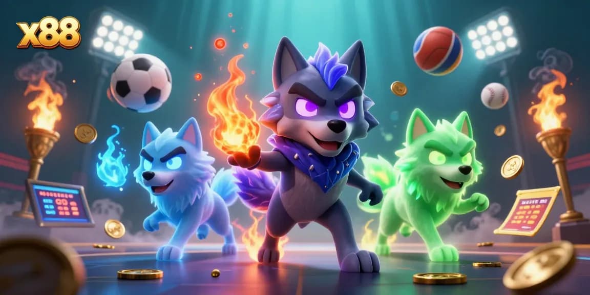 x88 sports betting action scene showcasing ghostly wolves, dynamic sports elements, and cinematic quality