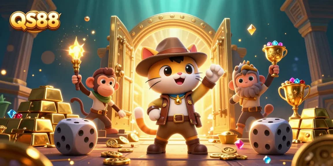 Experience the thrill of QS88 casino with golden treasures and dynamic game elements.