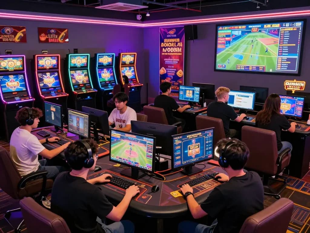 Exciting Sun Win gaming lobby showcasing diverse players engaged in vibrant gameplay.