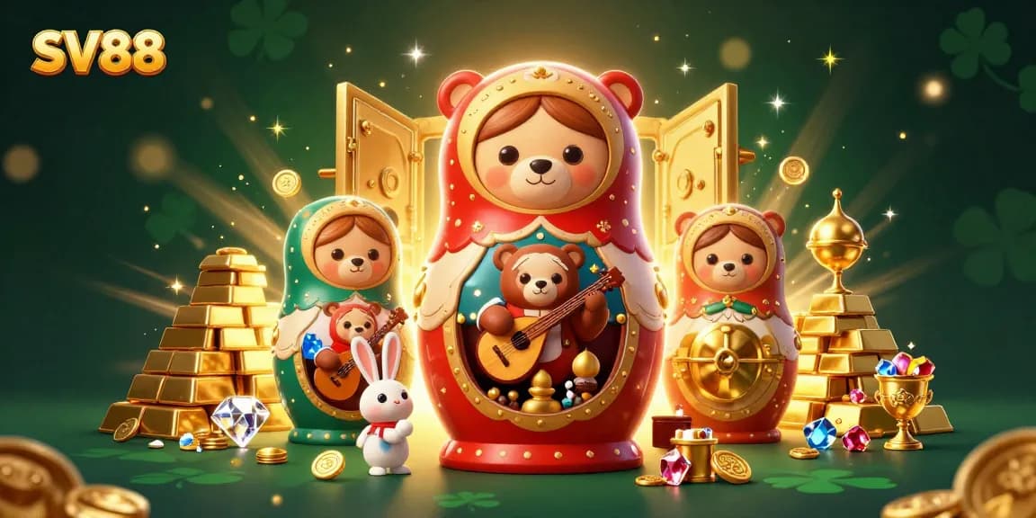 Experience the thrill of SV88 with dynamic casino characters amidst sparkling treasures.