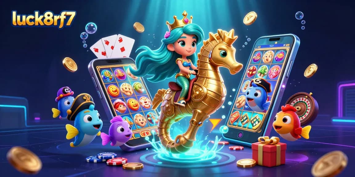 Engage with vibrant luck8rf7 3D casino scene featuring mermaid princess and seahorse in action.