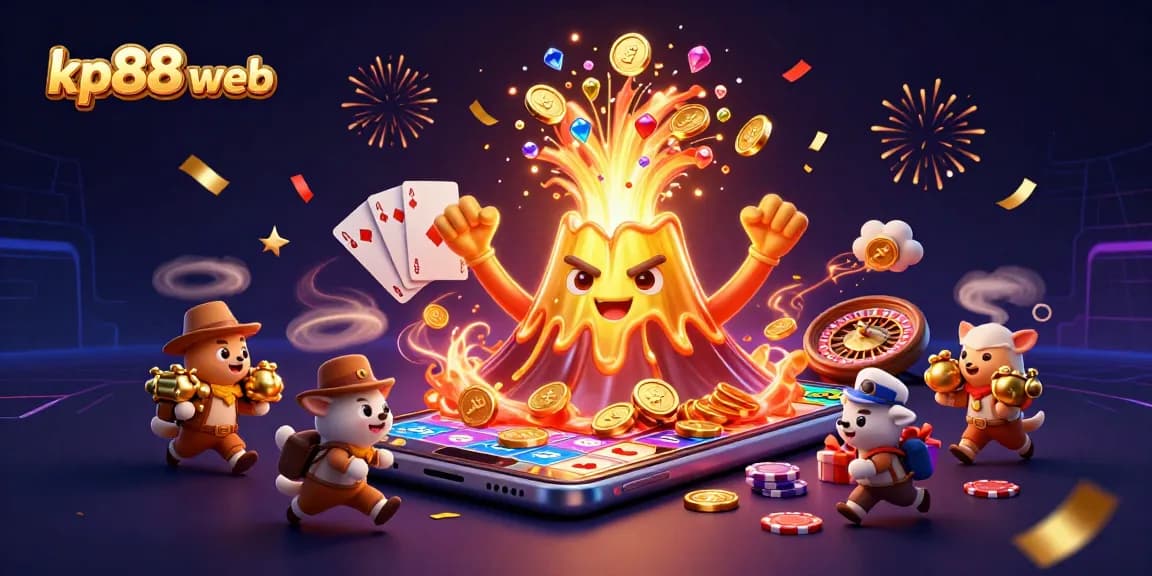 Experience the excitement with kp88 web as treasures erupt from the golden volcano and slot games spin.