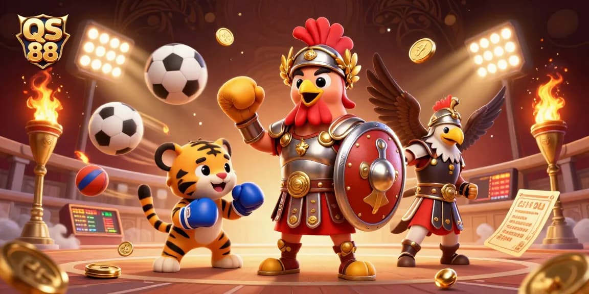 Experience the thrill of betting at QS 88 with an engaging casino-themed illustration.