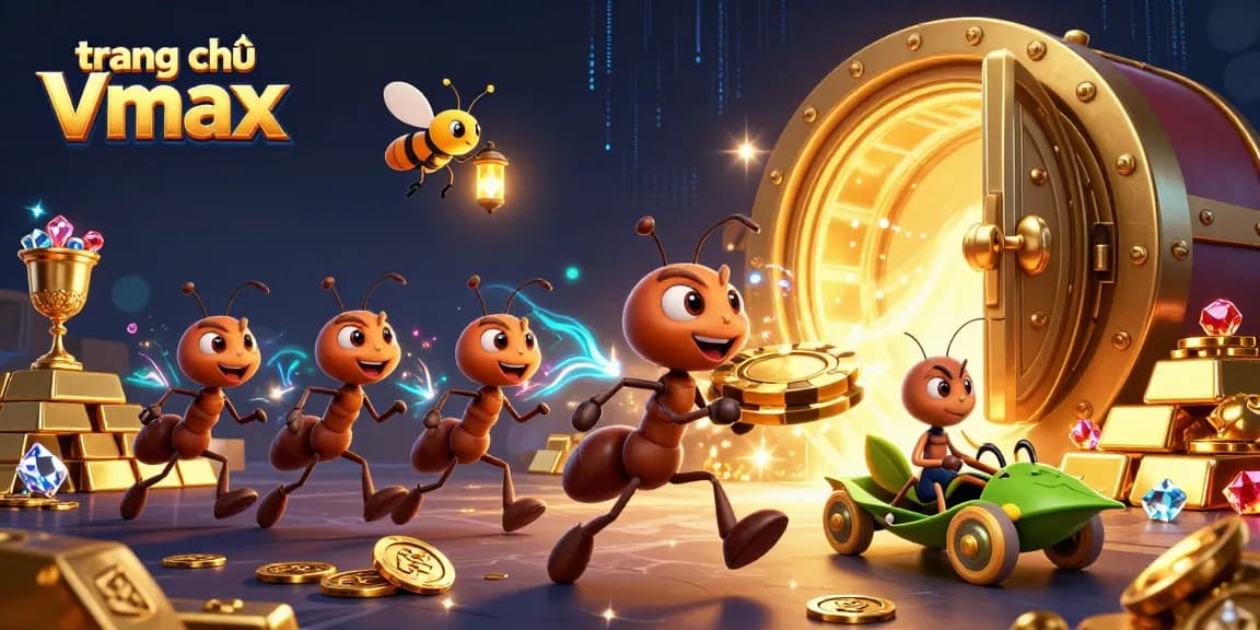 Engage with the excitement of gambling on trang chủ Vmax, featuring ants on a heist for golden poker chips.