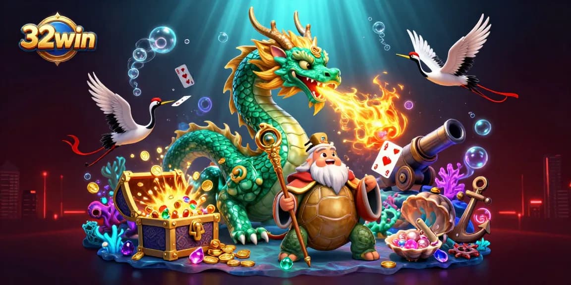 Bet on excitement with 32win, featuring mystical characters and vibrant casino elements.
