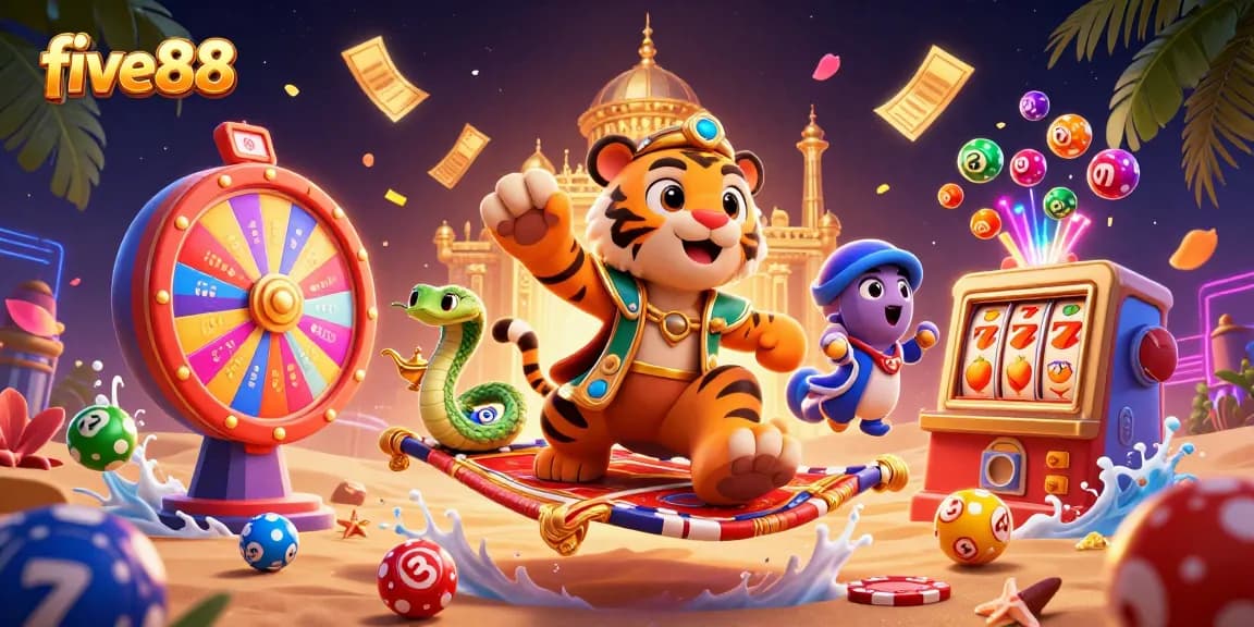 Experience dynamic gaming with five88's vibrant casino elements in an enchanting setting.