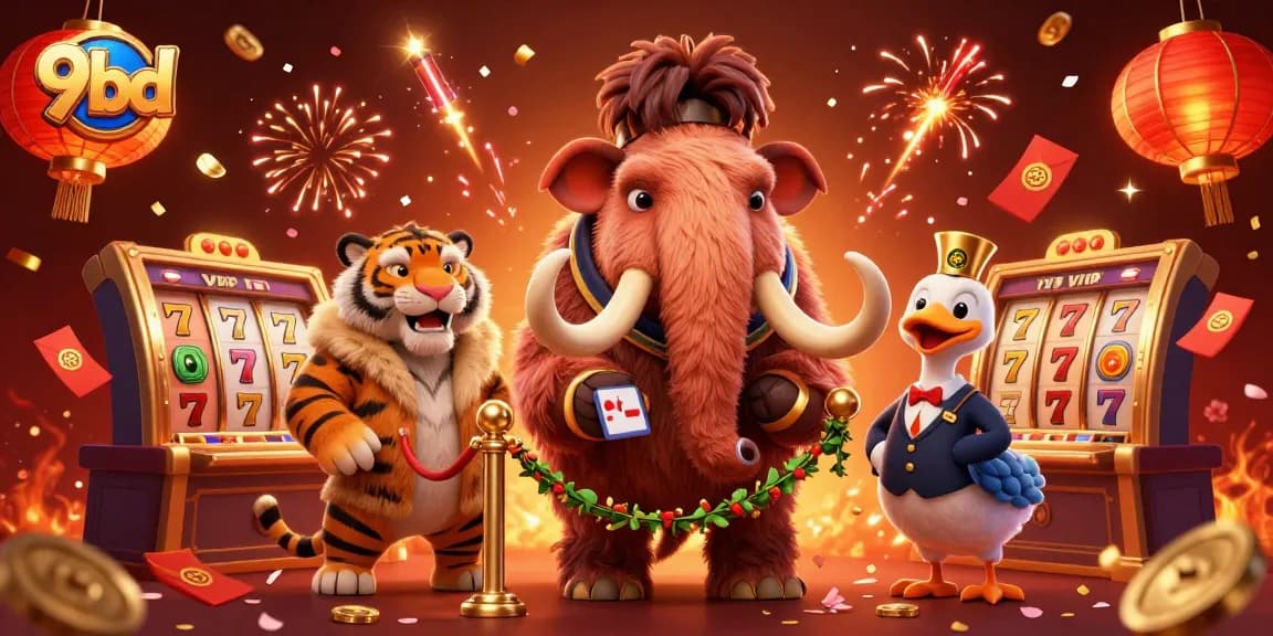 Experience the gaming excitement at 9bd with vibrant characters, dazzling elements, and a festive atmosphere.