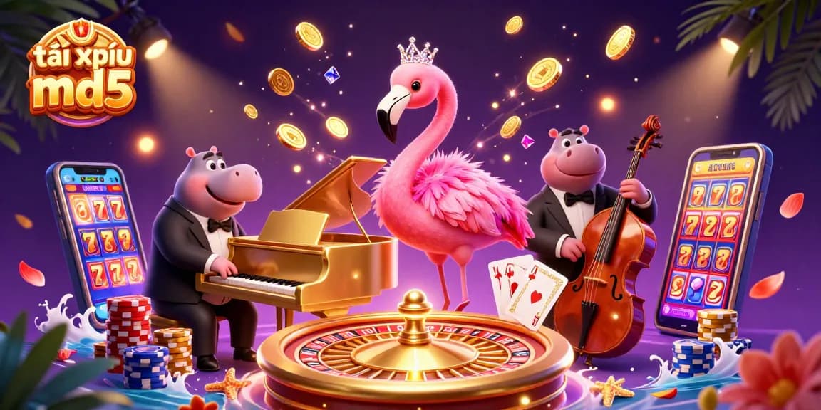 Experience the excitement of tài xỉu md5 with vibrant casino elements in this dynamic illustration.