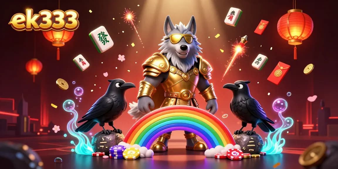 Win big with ek333: 3D illustration of Norse-inspired characters amidst vibrant casino elements.