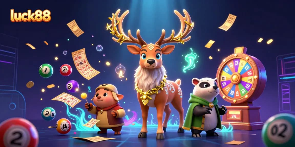 Experience the thrill of luck88 with vibrant lottery balls and magical elements in action.