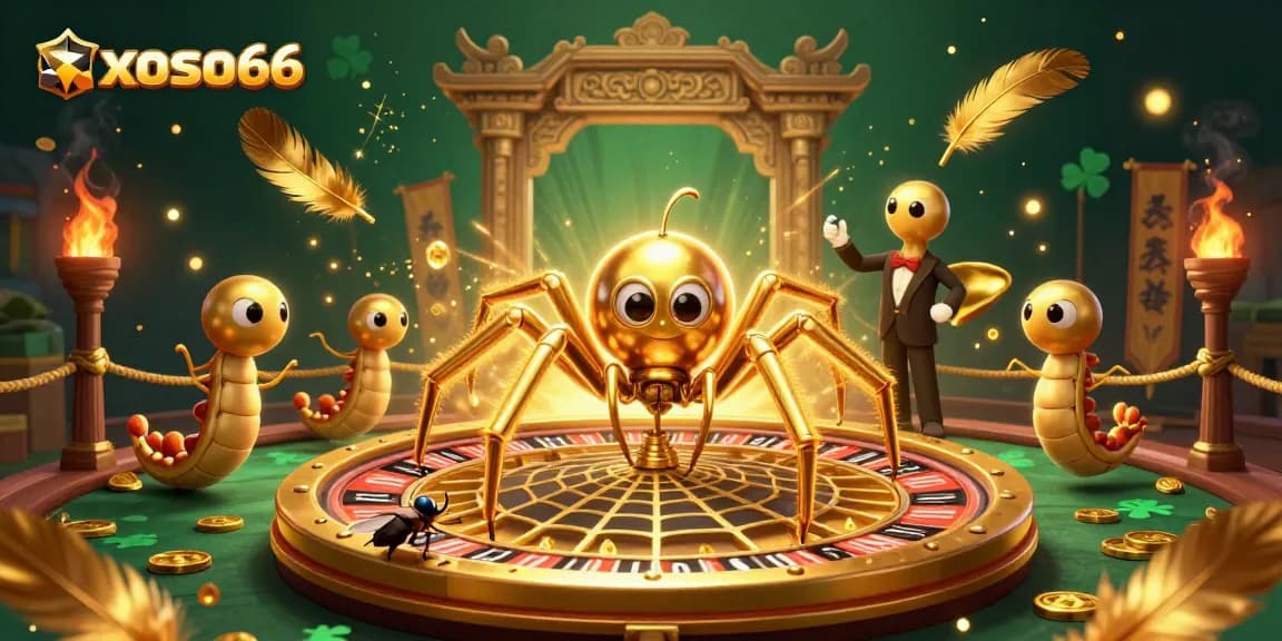 Experience the excitement of xoso66 with a detailed 3D illustration of a golden roulette wheel and game characters.