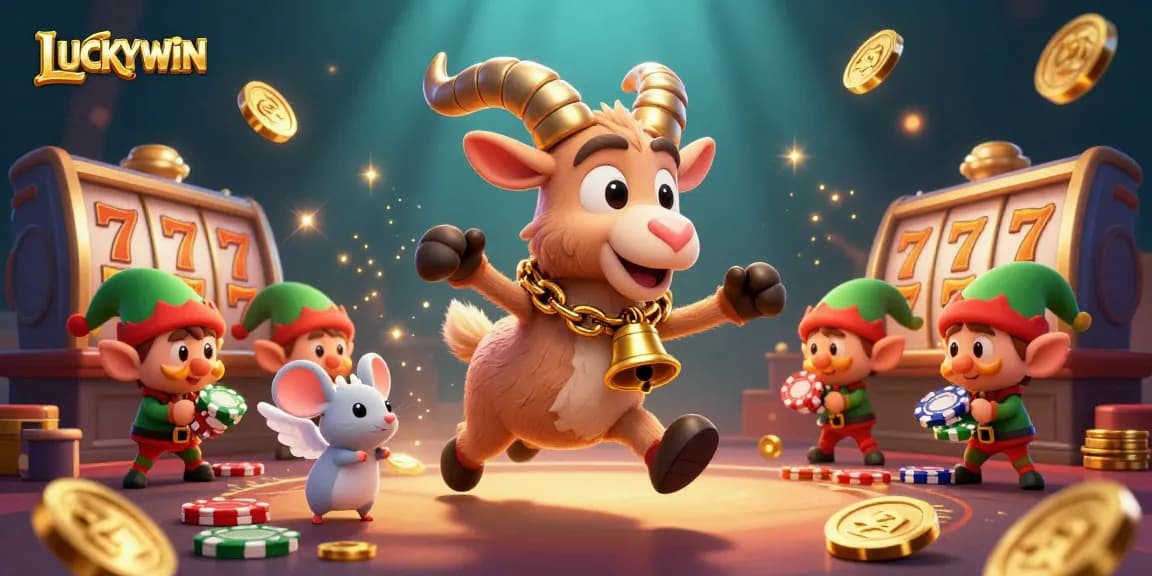 Join the action at LUCKYWIN with Krampus and friends amidst a lively casino scene.