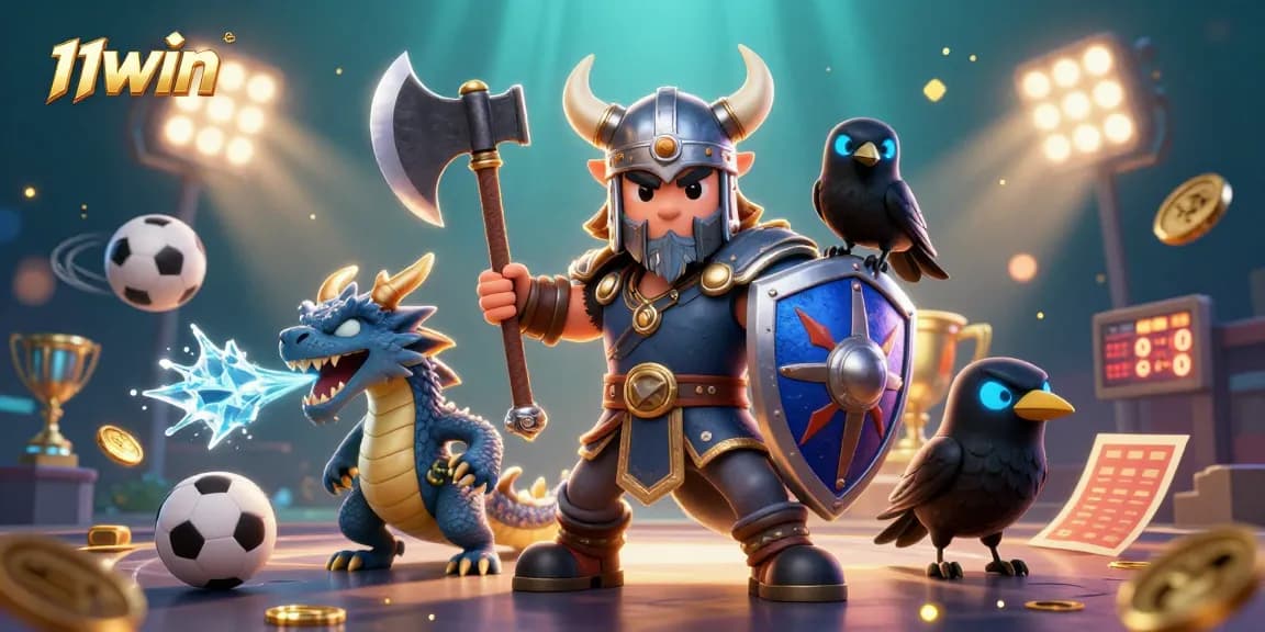 Experience thrills at 11WIN with a Viking warrior, dragon, and dynamic sports elements.