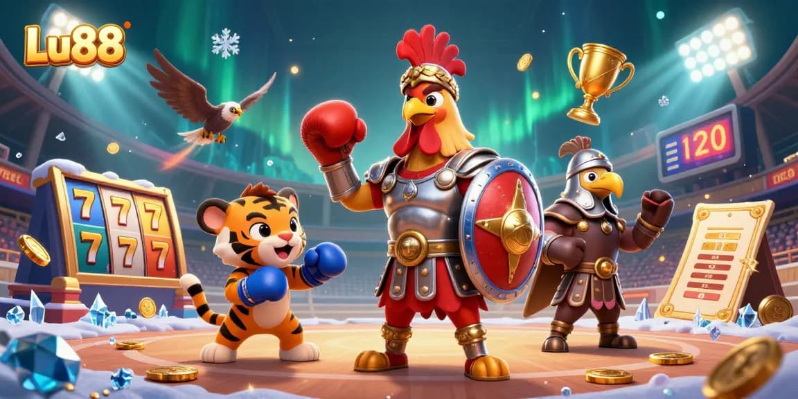 Experience Lu88 gaming excitement with dynamic characters and vibrant visuals in this thrilling casino scene.