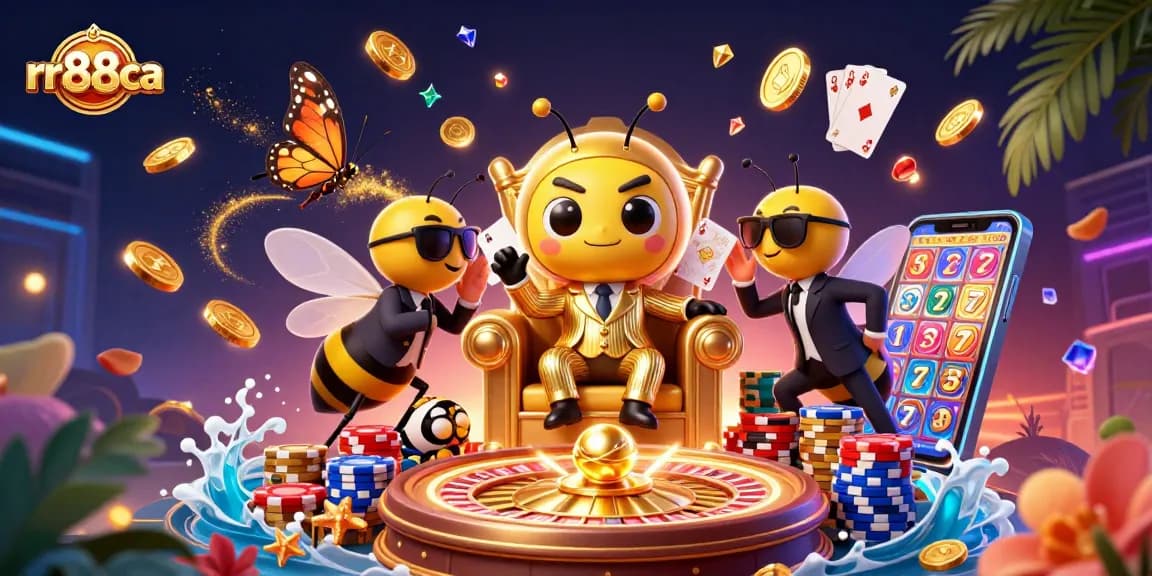 Experience excitement at rr88ca with a vivid 3D casino scene featuring a cartoon bumblebee boss.