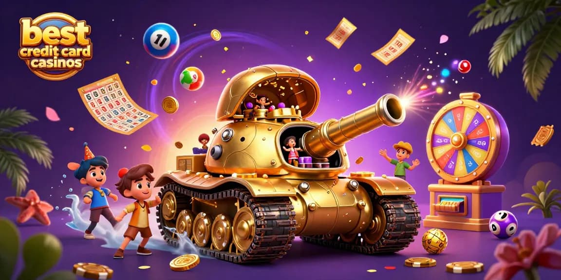 Experience the excitement of the best credit card casinos with vibrant 3D illustration showcasing dynamic gameplay and casino elements.