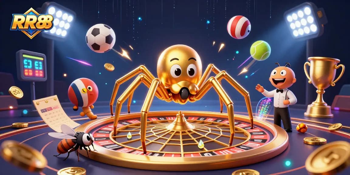 Experience thrilling betting at RR88 with a golden-spider-themed roulette and dynamic sports elements.