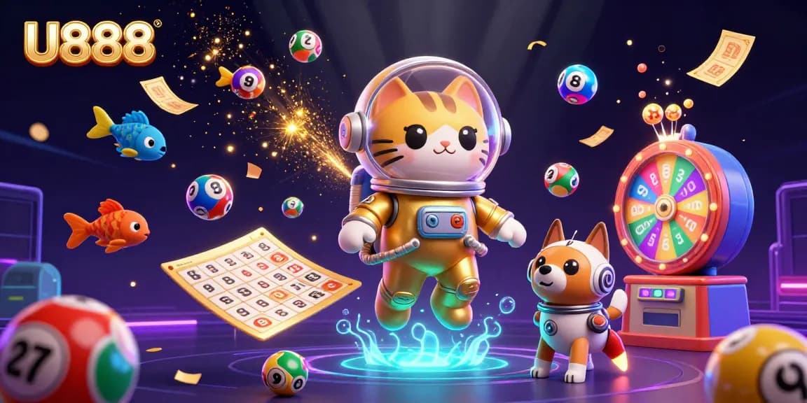 Engage with U888's vibrant gaming universe as a 3D astronaut cat reveals exciting lottery elements.