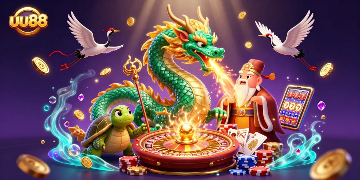 Experience thrilling gameplay at UU88 with an enchanting illustration full of magical elements and casino excitement.