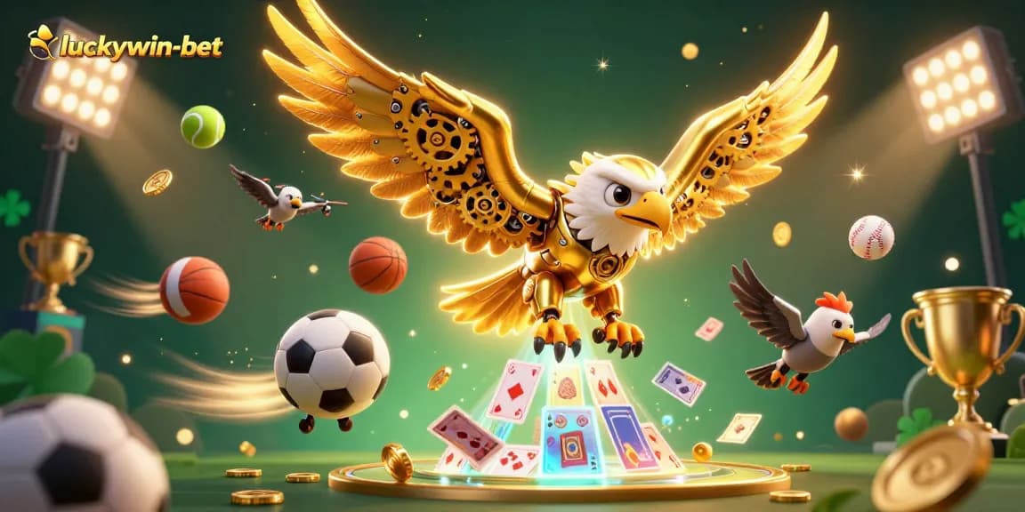 Experience thrilling action with luckywin-bet as a golden eagle dives through a vibrant casino scene.