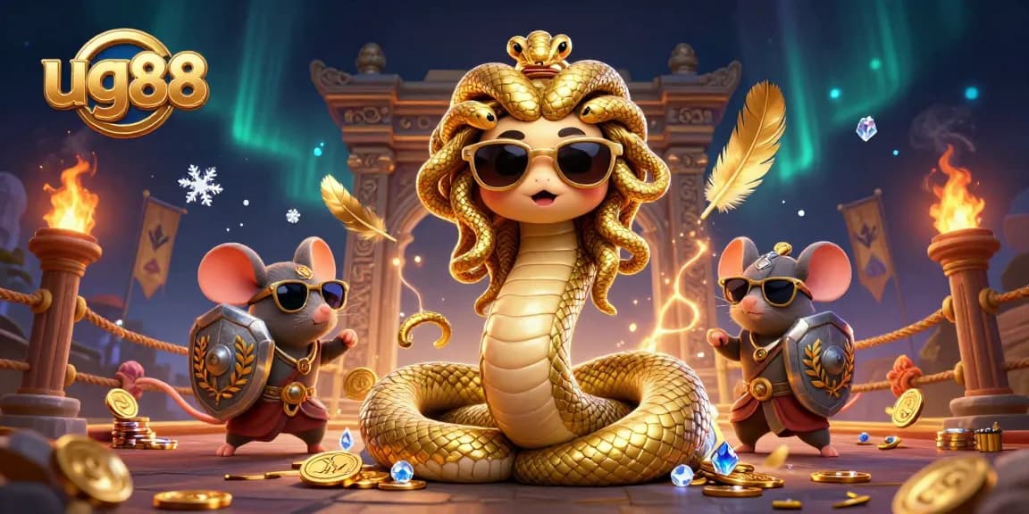 Experience thrilling gameplay with ug88 in a vibrant casino scene featuring Medusa and a warrior mouse.