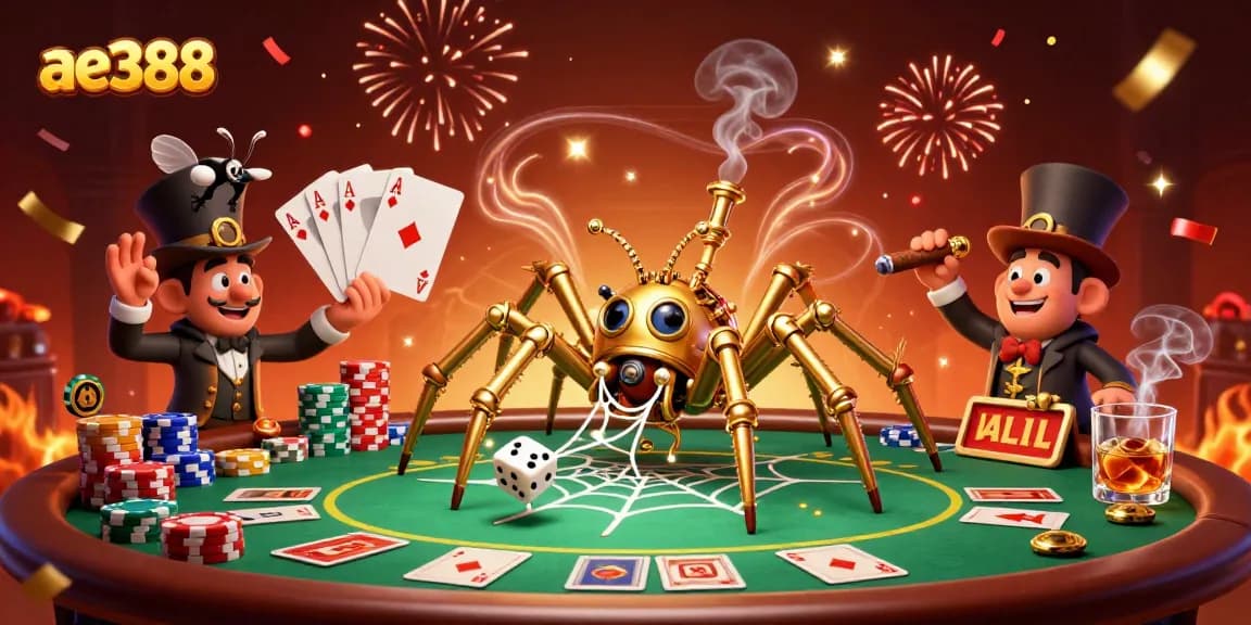Experience thrilling gameplay at ae388 with a captivating steampunk scene, showcasing poker action.