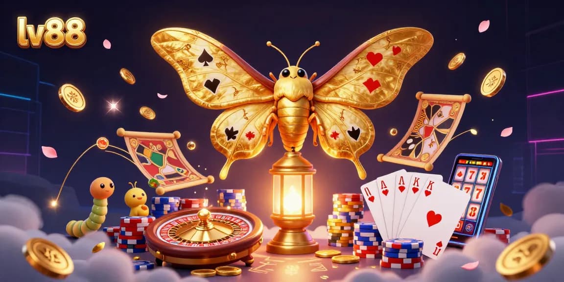 Experience the excitement of gaming at lv88 with a vibrant 3D casino illustration showcasing dynamic casino elements.