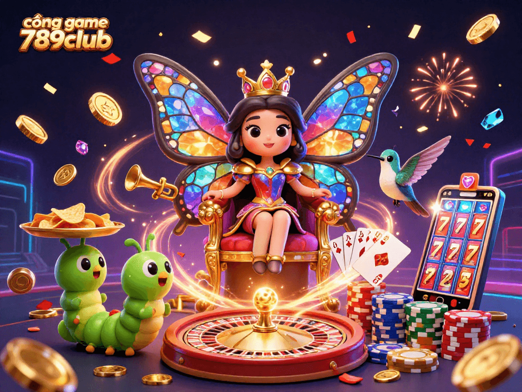 Experience the excitement of the cổng game 789club with animated characters and vibrant casino elements.