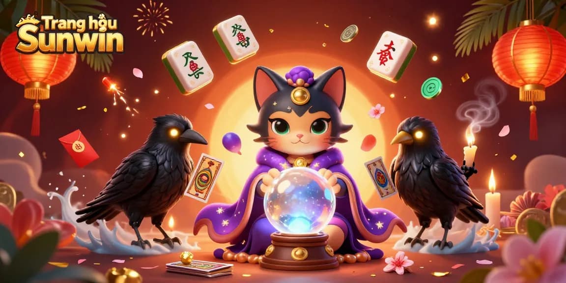 Experience thrilling gameplay at Trang chủ Sunwin with a mystical scene featuring a fortune teller cat and raven.