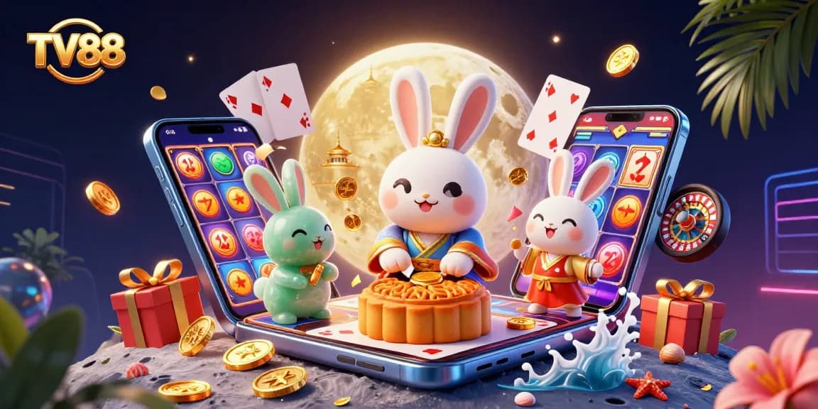 Experience thrilling casino action with TV88's vibrant moon rabbit and dynamic gameplay elements.