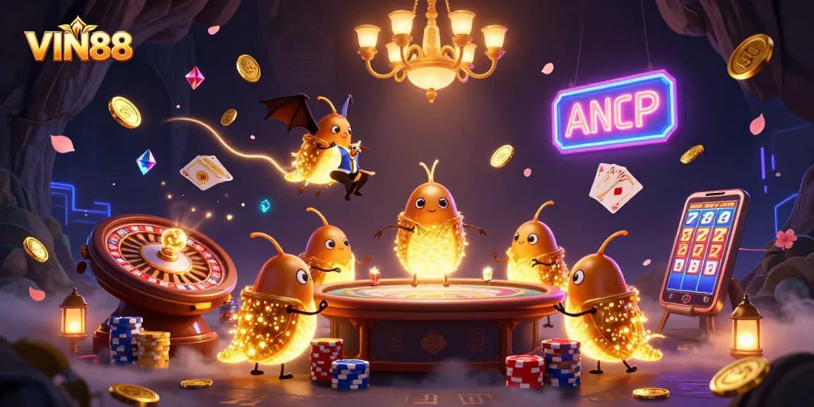 VIN88 illuminates the exciting world of online gambling with a vibrant, engaging casino scene.