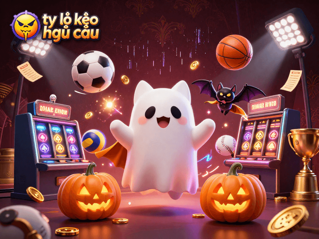Experience thrilling tỷ lệ kèo nhà cái action in a vibrant casino setting featuring a ghost cat and sports elements.