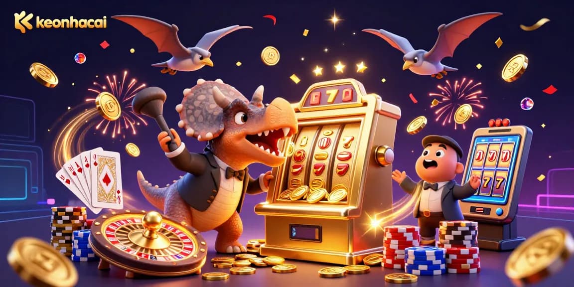 keonhacai players experiencing a thrilling slot jackpot with dynamic casino characters and elements
