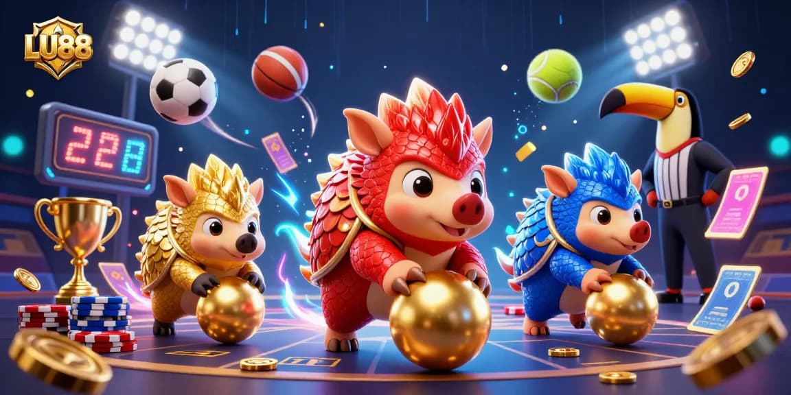 Engage with LU88 as rival pangolins roll through poker chips in this vibrant, dynamic scene.