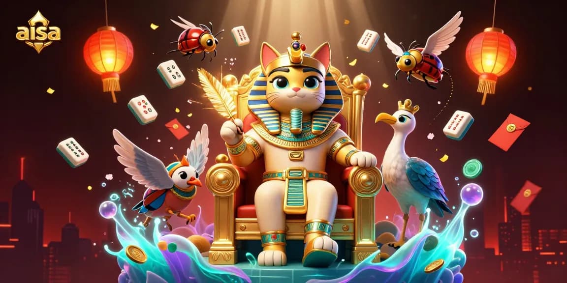 Engage in thrilling gambling with aisa, featuring an Egyptian pharaoh cat in a vibrant casino scene.