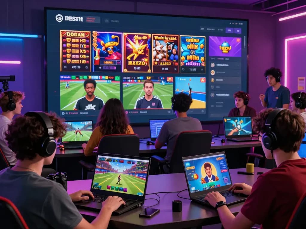 Hitclub dynamic online gaming experience with diverse players engaged in vibrant digital games.