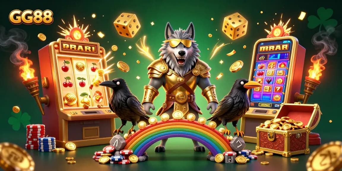 Join the excitement at GG88 with a vivid 3D illustration of casino gaming vibes and jackpots.