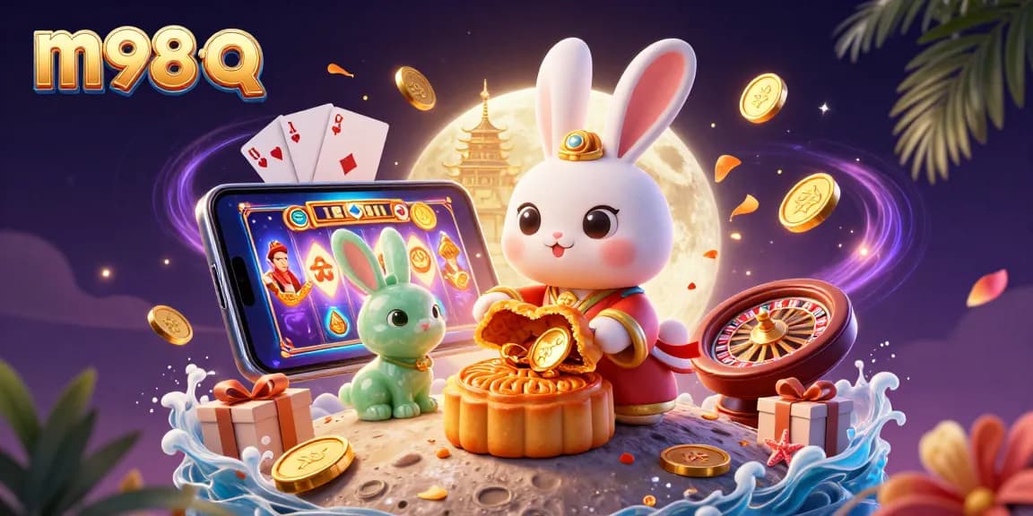 Engage with the thrilling world of online gaming as m98 q showcases a vibrant 3D scene featuring a moon rabbit and gaming elements.