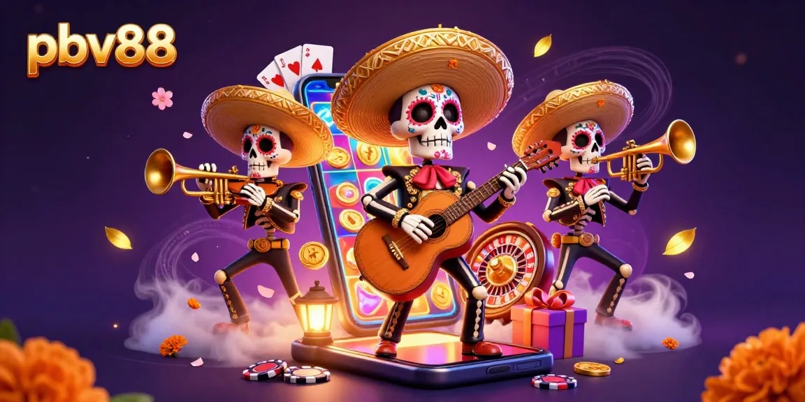 Play exciting games at pbv88 with 3D casino mariachi characters celebrating the gambling experience.