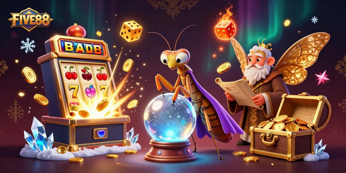 Experience excitement with FIVE88's vibrant casino illustration showcasing thrilling gaming action.
