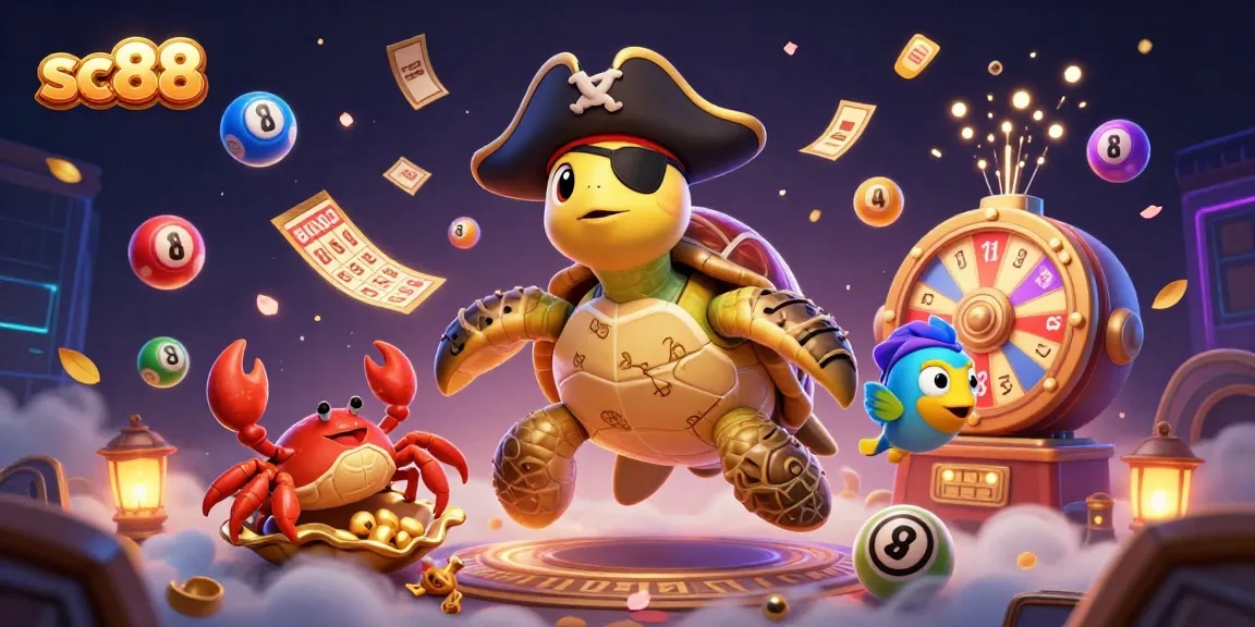 Experience premium gaming at sc88 with a pirate turtle and friends celebrating big wins.