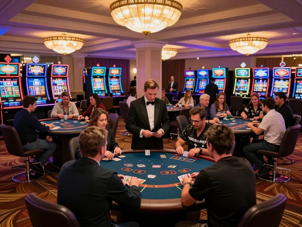 Players enjoying various games at 888b, showcasing excitement in a vibrant casino atmosphere