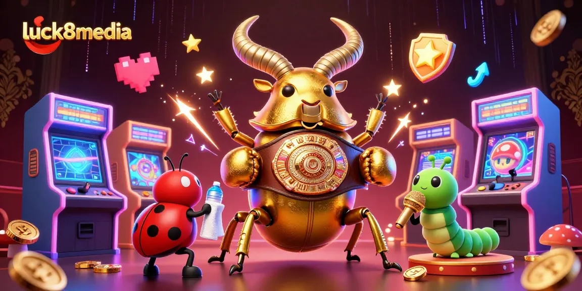 Engage with luck8media's vibrant casino gaming scene featuring an energetic 3D battle illustration.