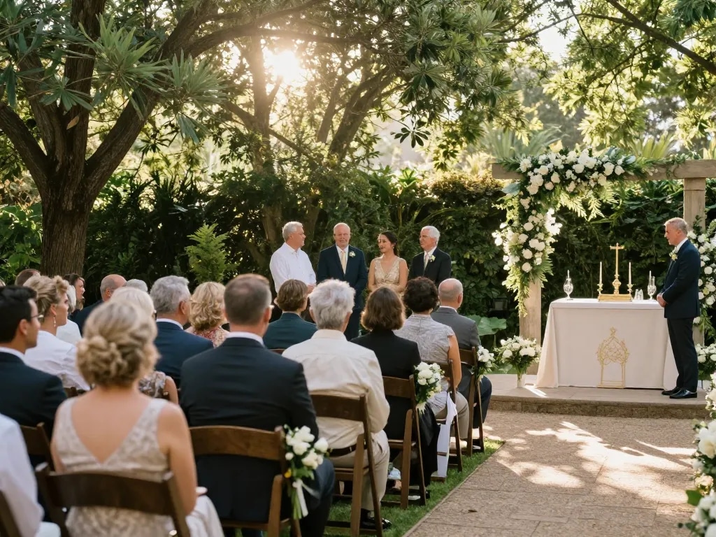 rokok88 showcases a beautiful outdoor religious wedding venue with floral decor and serene atmosphere