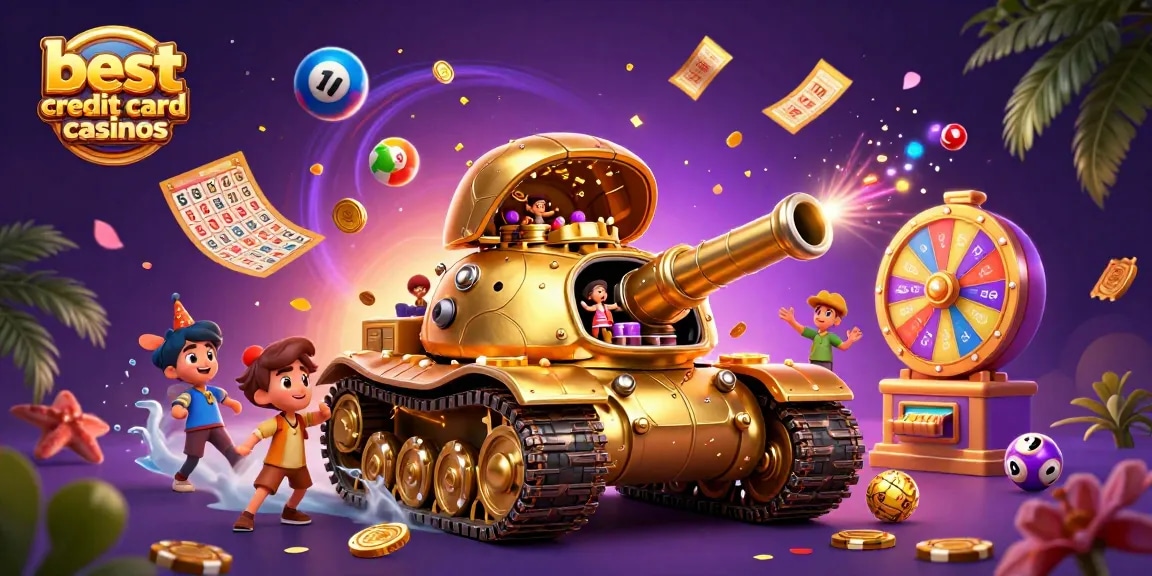Experience the excitement of the best credit card casinos with vibrant 3D illustration showcasing dynamic gameplay and casino elements.