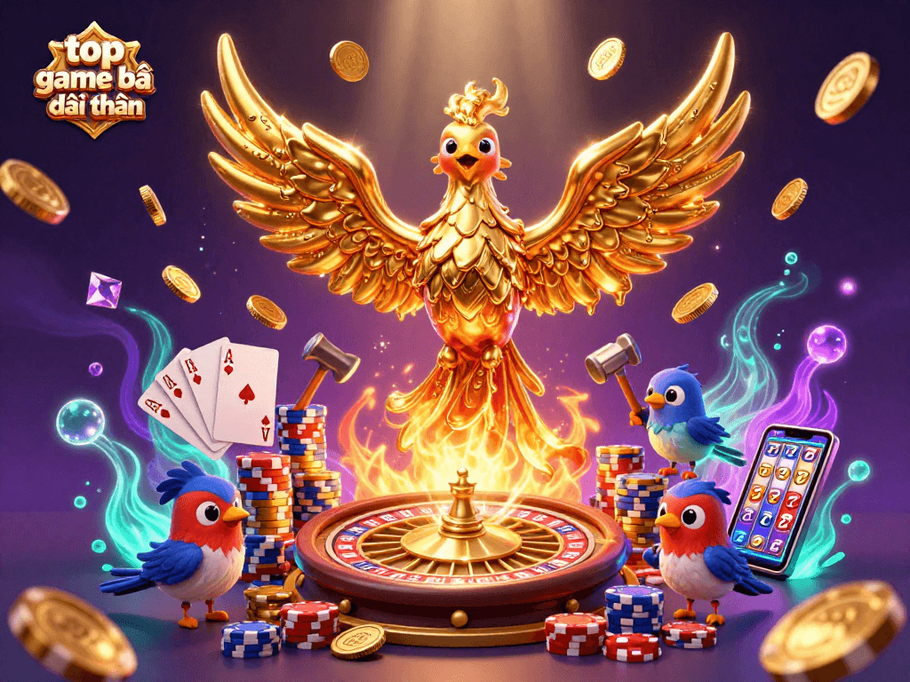 Experience the excitement of top game bài đổi thưởng with a golden phoenix and dazzling casino elements.