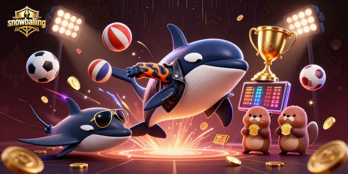 Snowballing action dazzles with 3D cartoon characters amidst dynamic sports elements and vibrant casino imagery.