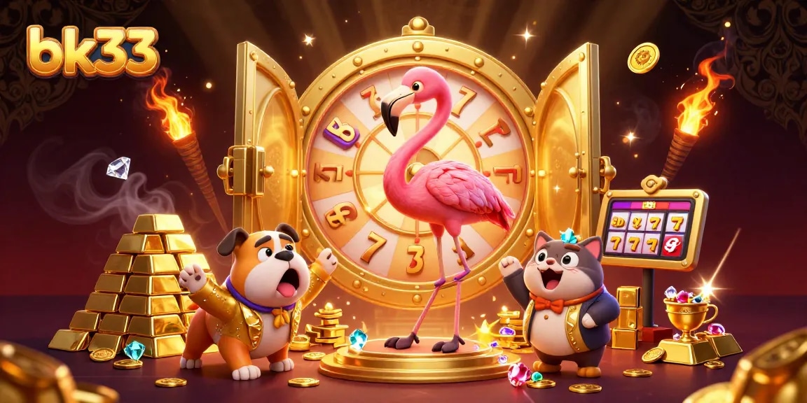Spin the giant prize wheel at bk33 and win treasures in this exciting 3D casino scene.